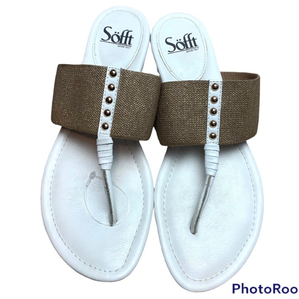 Sofft womens 7 white brown strap thong sandals